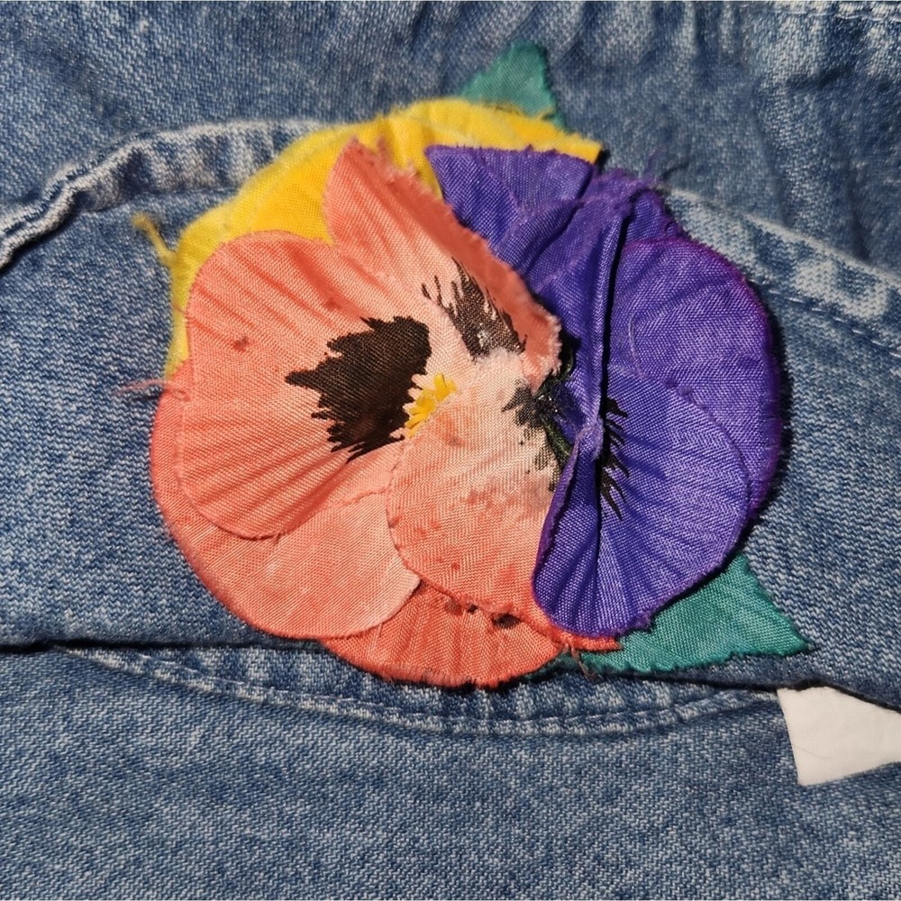 Denim Bucket Hat with Floral Patch - Blue - Picture 2 of 6